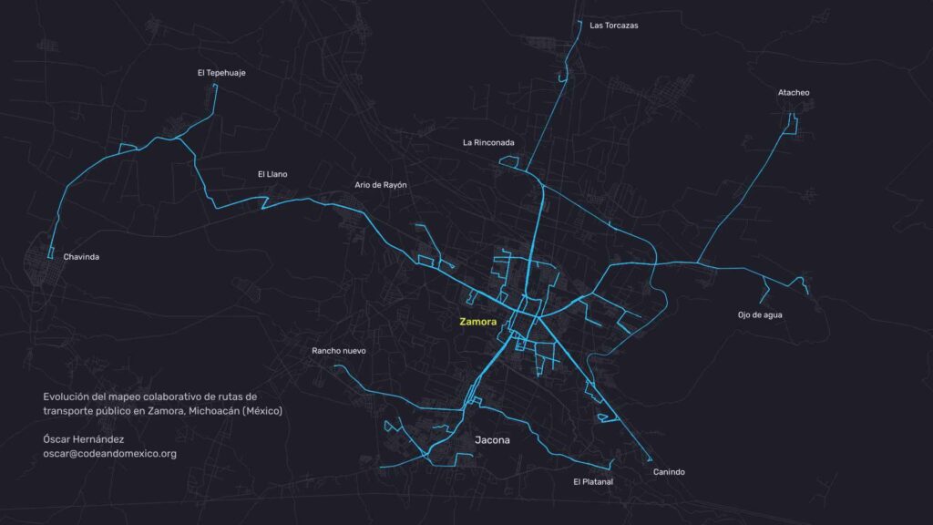 Evolution of collaborative mapping of public transport routes in Zamora, Michoacán (Mexico)